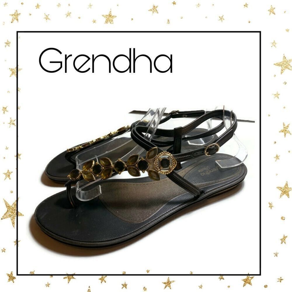 Grendha Jeweled Ankle Strap Thong Sandals 10